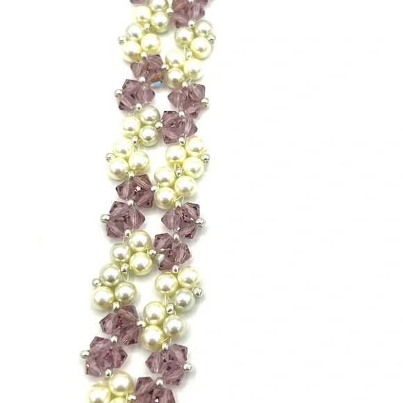 Hand Crafted Pearl and Lavender Crystal Bracelet - Picture 7 of 8